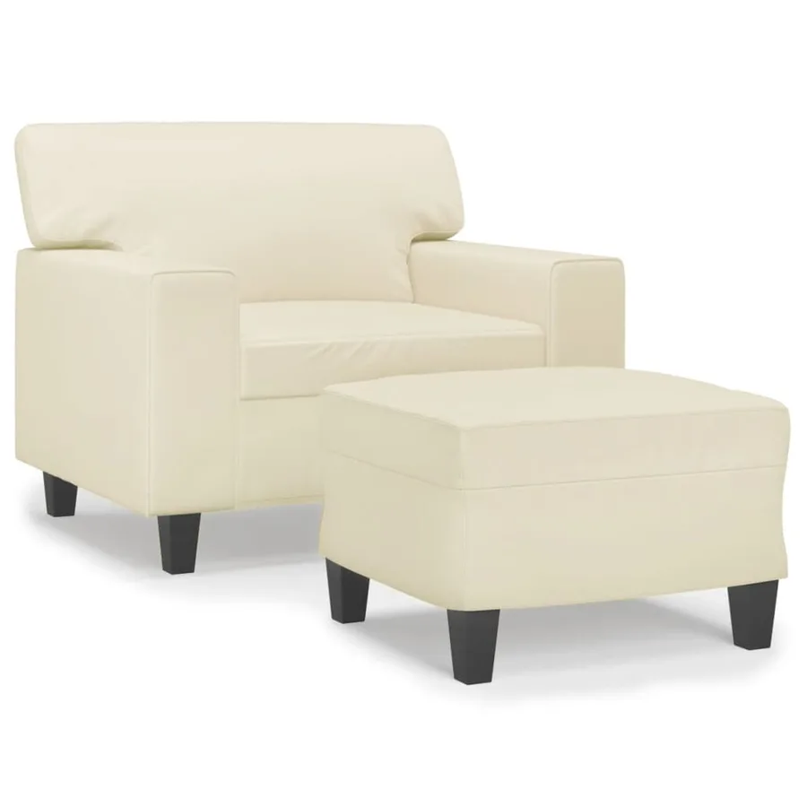 Fauteuil avec repose-pied Crème 60 cm Similicuir - 2