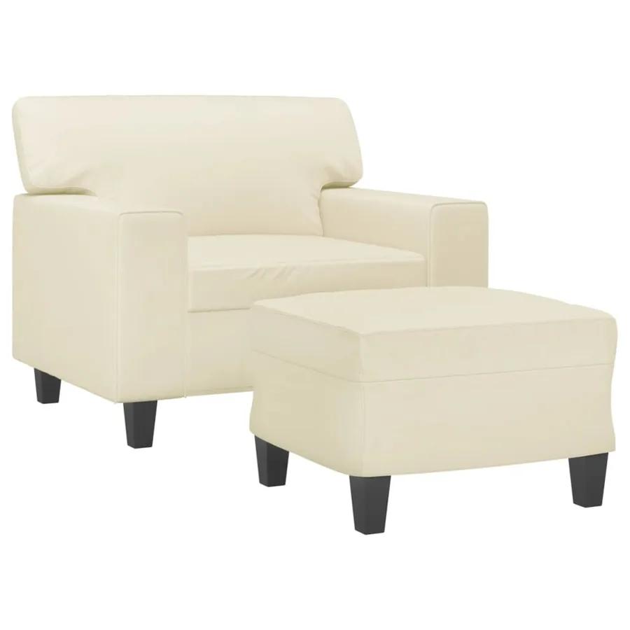 Fauteuil avec repose-pied Crème 60 cm Similicuir - 3