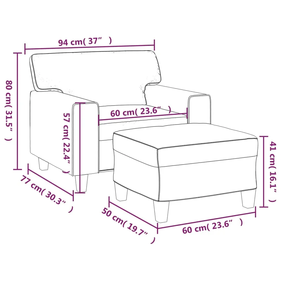 Fauteuil avec repose-pied Crème 60 cm Similicuir - 7