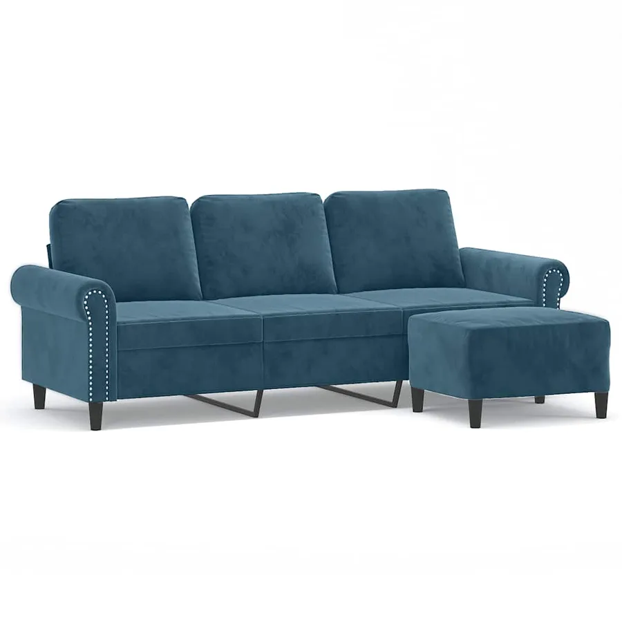 Canapé à 3 places avec repose-pieds Bleu 180 cm Velours - 2