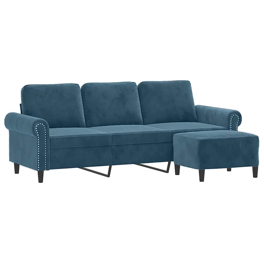 Canapé à 3 places avec repose-pieds Bleu 180 cm Velours - 3