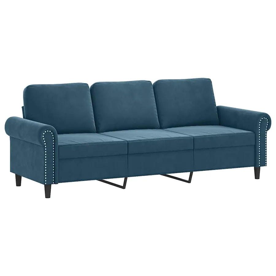 Canapé à 3 places avec repose-pieds Bleu 180 cm Velours - 4