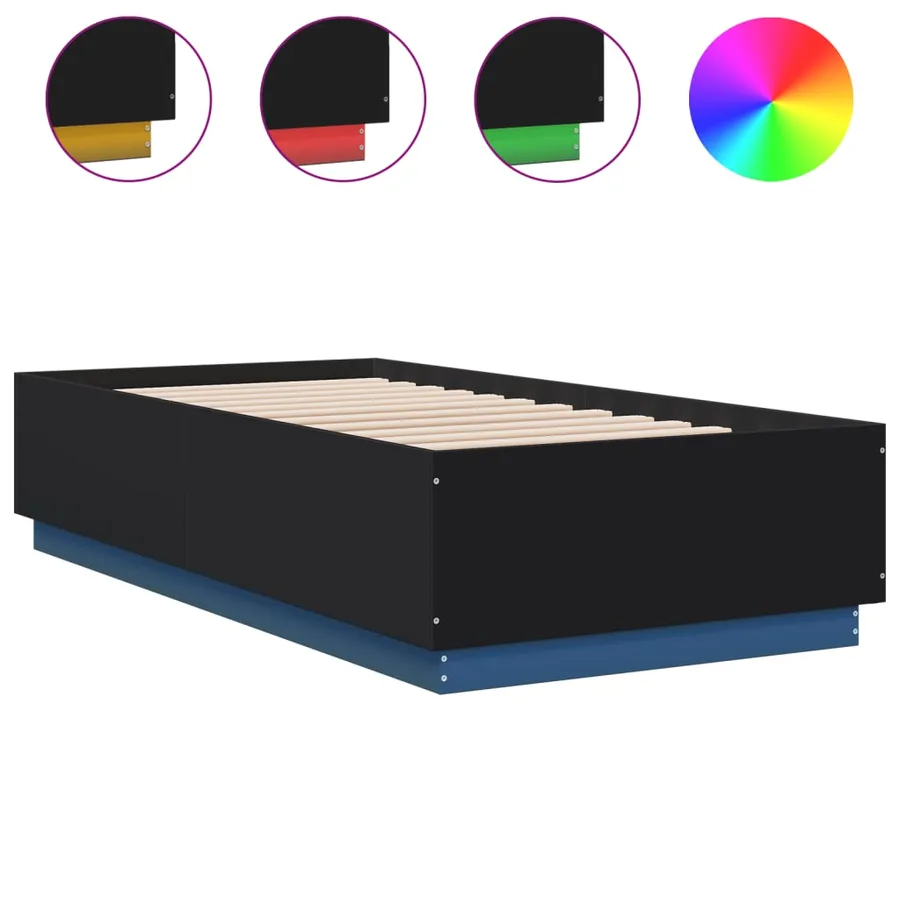 Cadre de lit avec LED sans matelas noir 90x190 cm - 2