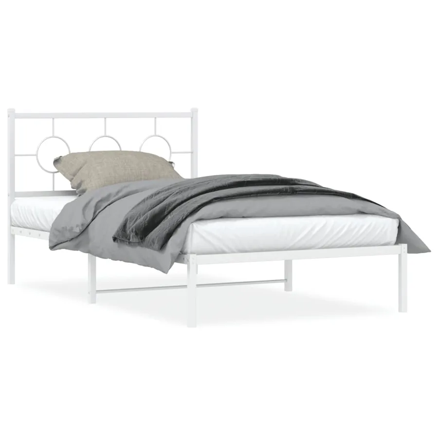 Cadre de lit métal sans matelas et tête de lit blanc 107x203 cm - 2
