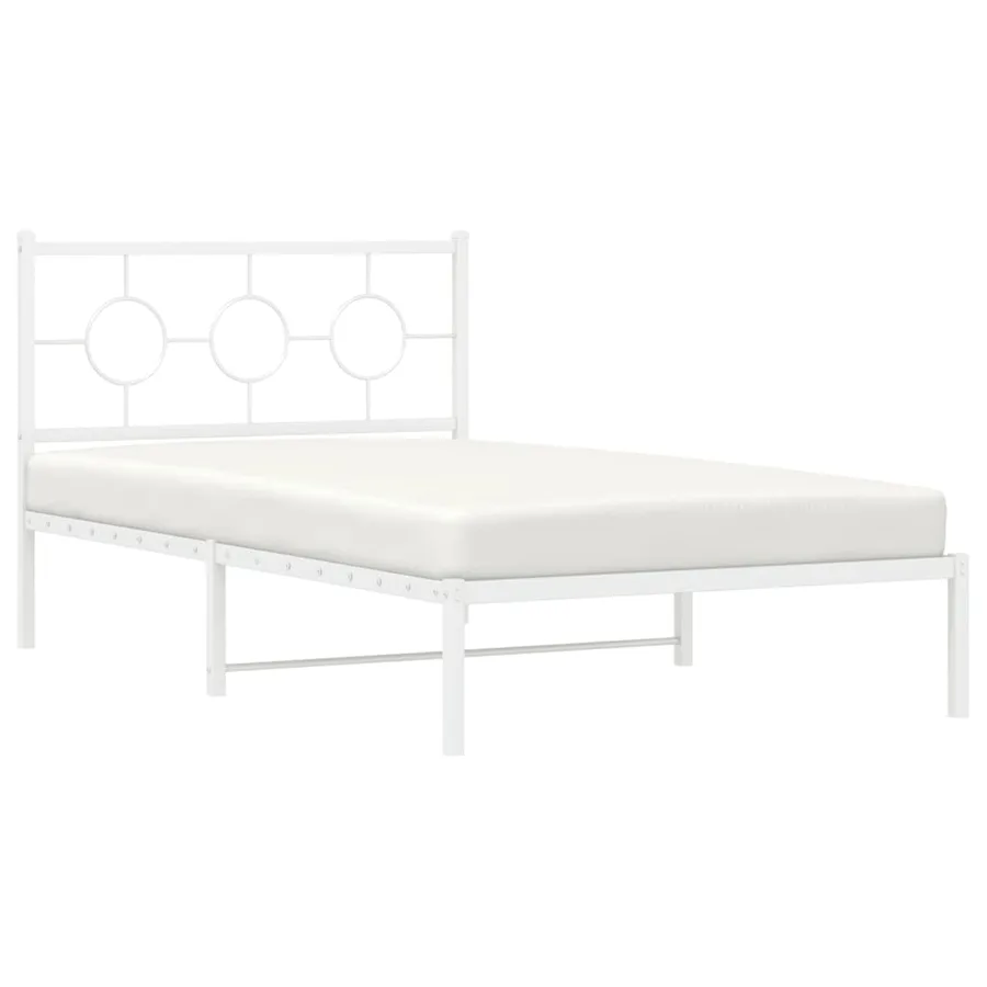 Cadre de lit métal sans matelas et tête de lit blanc 107x203 cm - 4