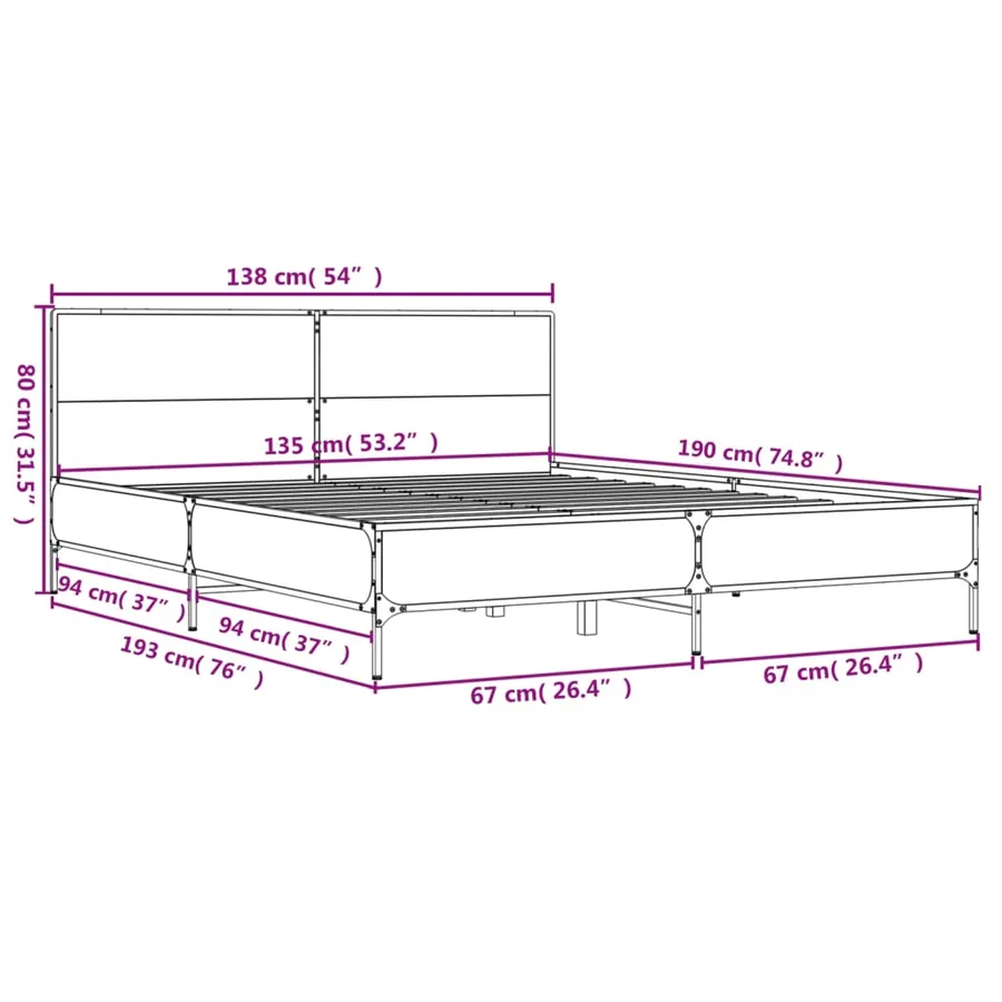 Cadre de lit sans matelas chêne marron 135x190 cm - 9
