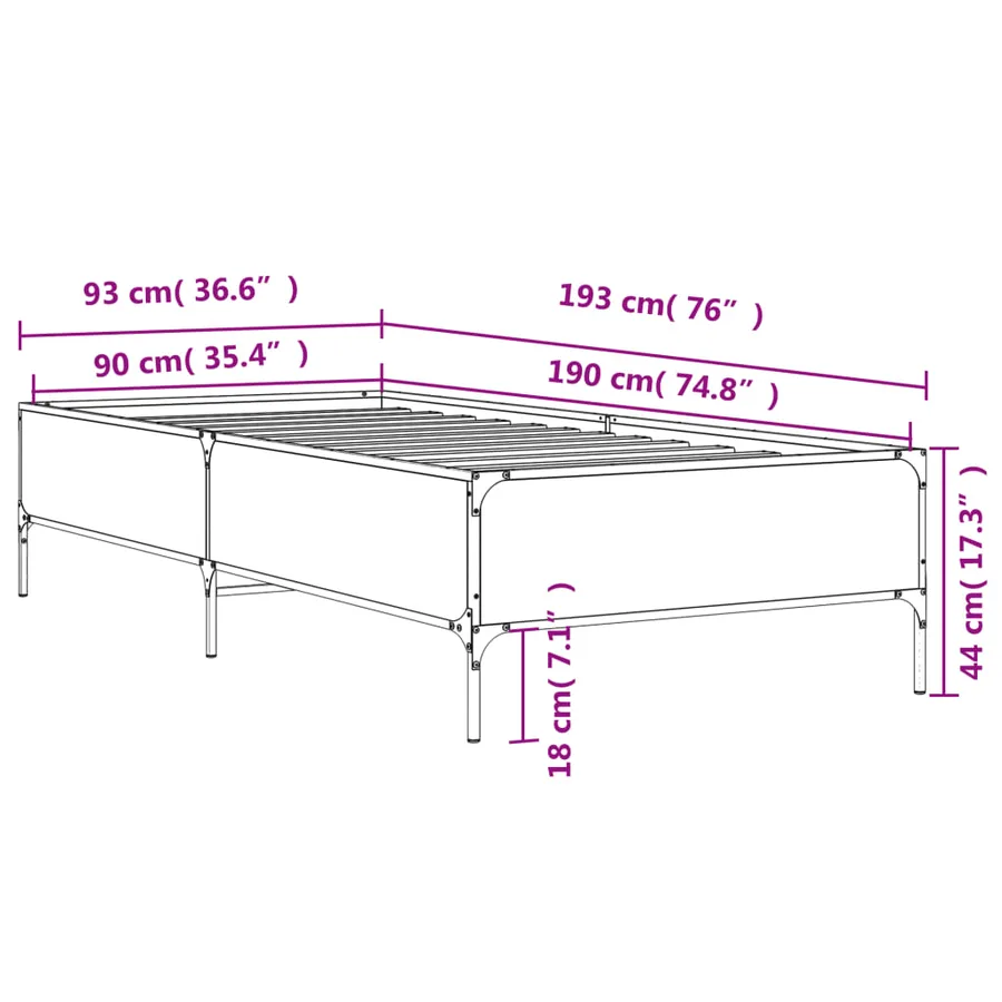 Cadre de lit sans matelas sonoma gris 90x190 cm - 9
