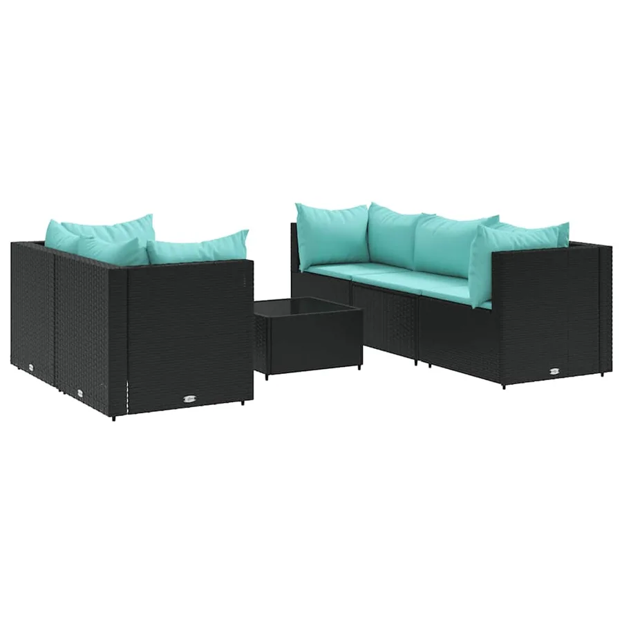 Salon de jardin 6 pcs avec coussins Noir Résine tressée - 2