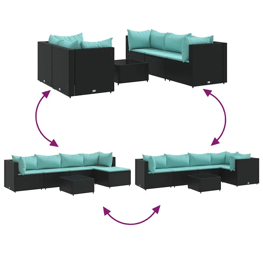 Salon de jardin 6 pcs avec coussins Noir Résine tressée - 6