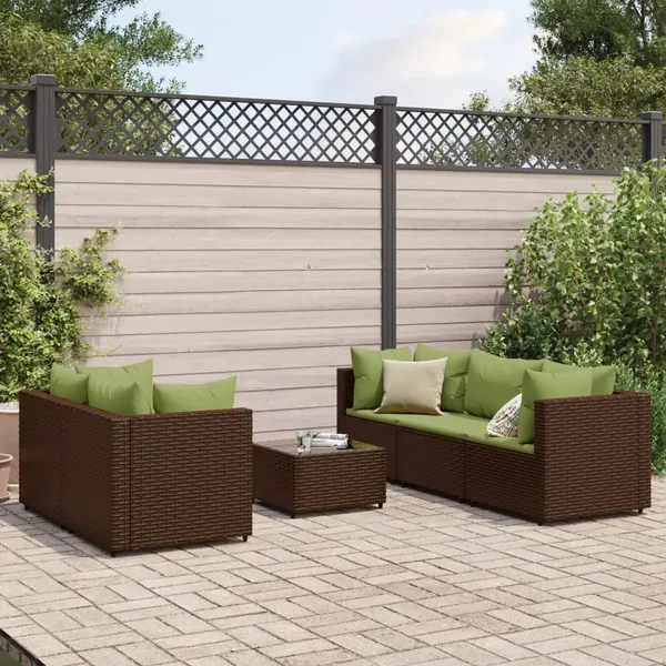 Salon de jardin 6 pcs avec coussins Marron Résine tressée