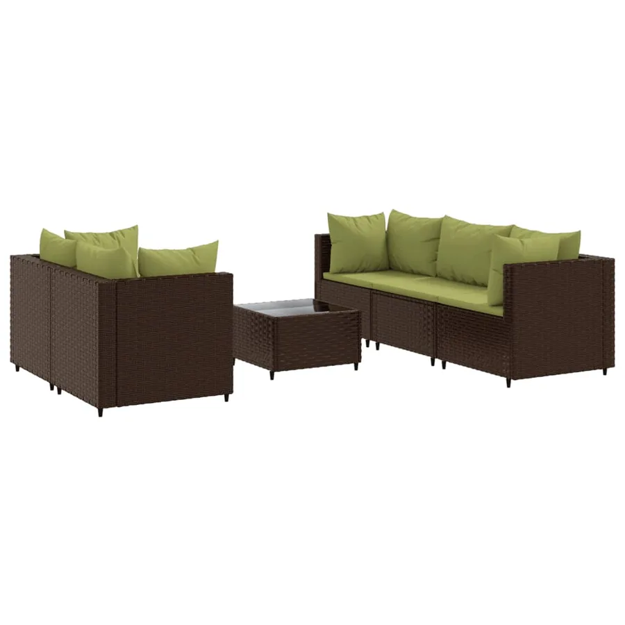 Salon de jardin 6 pcs avec coussins Marron Résine tressée - 2