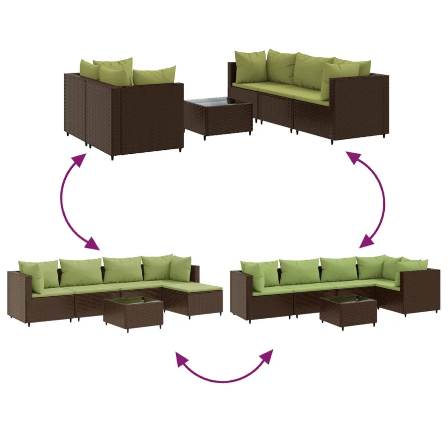 Salon de jardin 6 pcs avec coussins Marron Résine tressée - 6