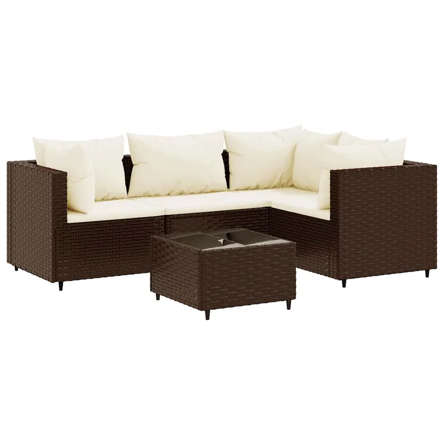 Salon de jardin 5 pcs avec coussins Marron Résine tressée - 2