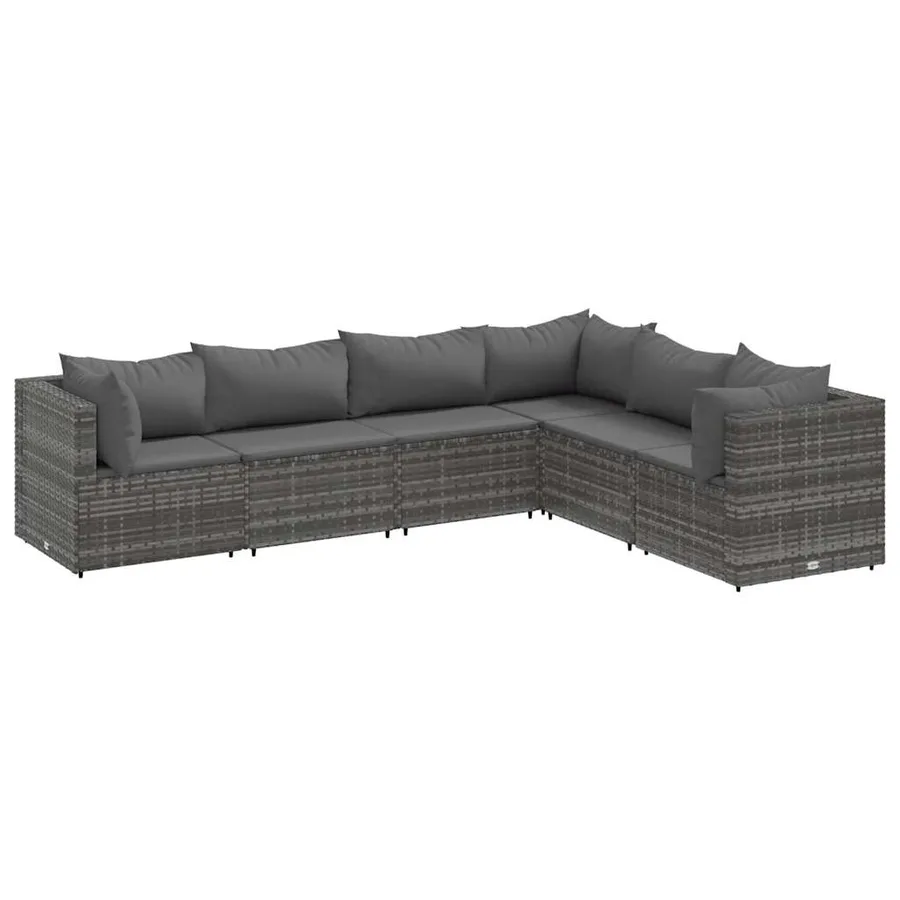 Salon de jardin 6 pcs avec coussins Gris Résine tressée - 2