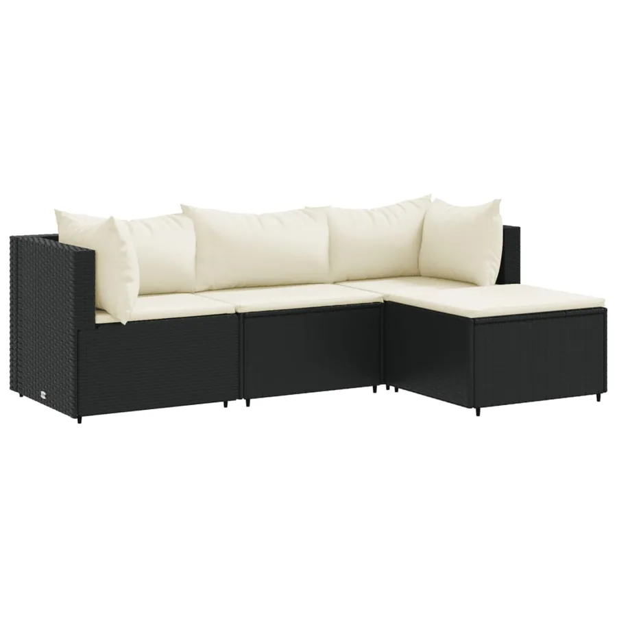 Salon de jardin 4 pcs avec coussins Noir Résine tressée - 2