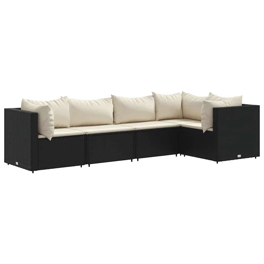 Salon de jardin 5 pcs avec coussins Noir Résine tressée - 2