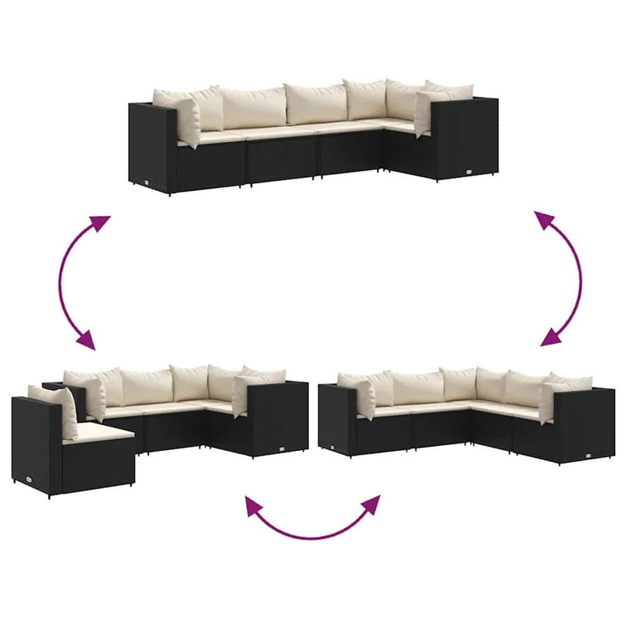 Salon de jardin 5 pcs avec coussins Noir Résine tressée - 5