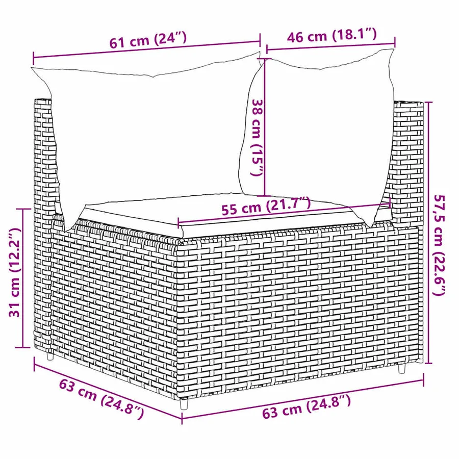 Salon de jardin 5 pcs avec coussins Noir Résine tressée - 9