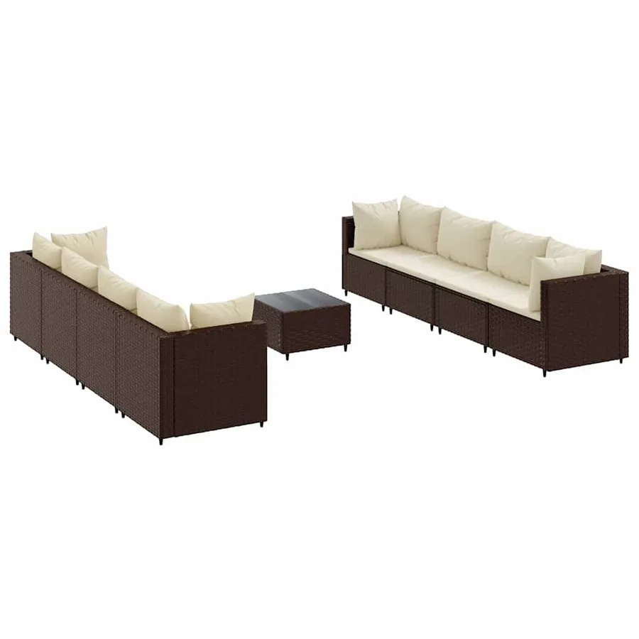 Salon de jardin avec coussins 9 pcs marron résine tressée - 2
