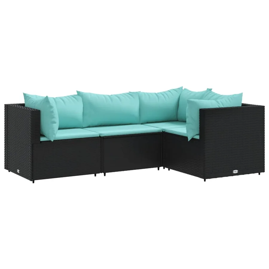 Salon de jardin 4 pcs avec coussins Noir Résine tressée - 2