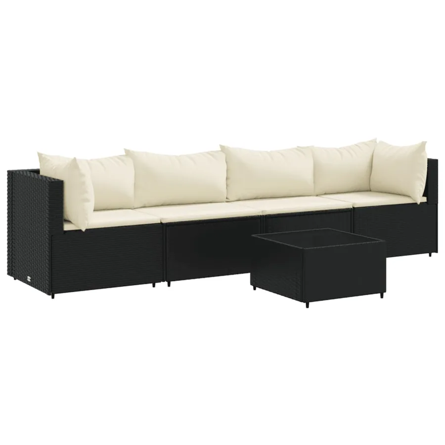 Salon de jardin 5 pcs avec coussins Noir Résine tressée - 2