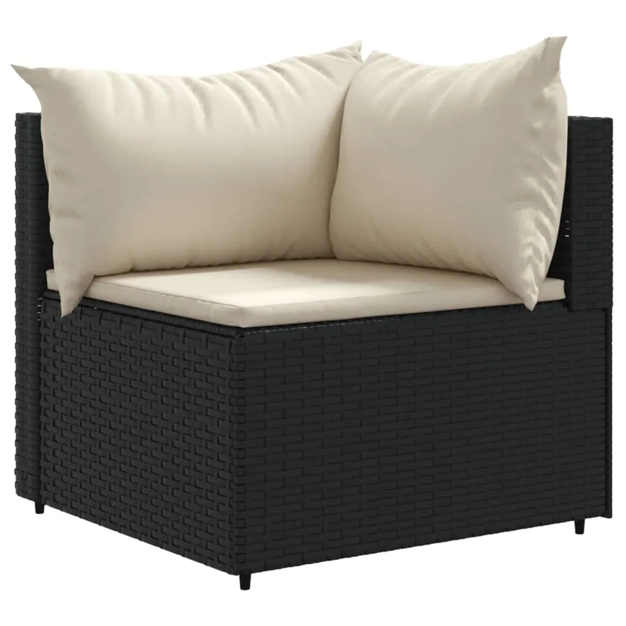 Salon de jardin 5 pcs avec coussins Noir Résine tressée - 3