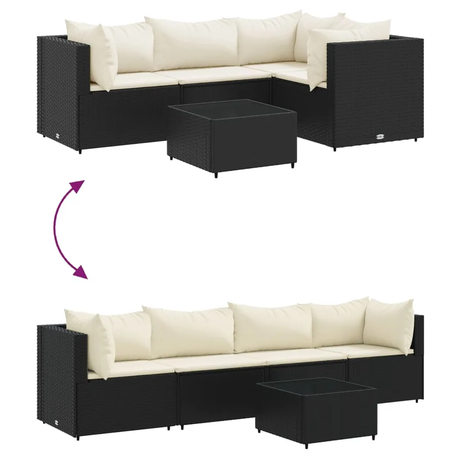 Salon de jardin 5 pcs avec coussins Noir Résine tressée - 6