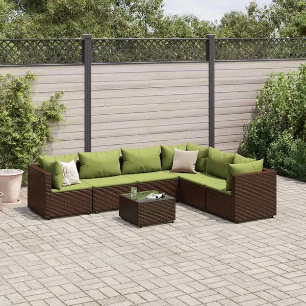 Salon de jardin avec coussins 7 pcs marron résine tressée