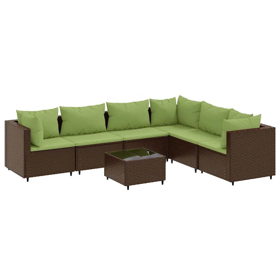 Salon de jardin avec coussins 7 pcs marron résine tressée - 2