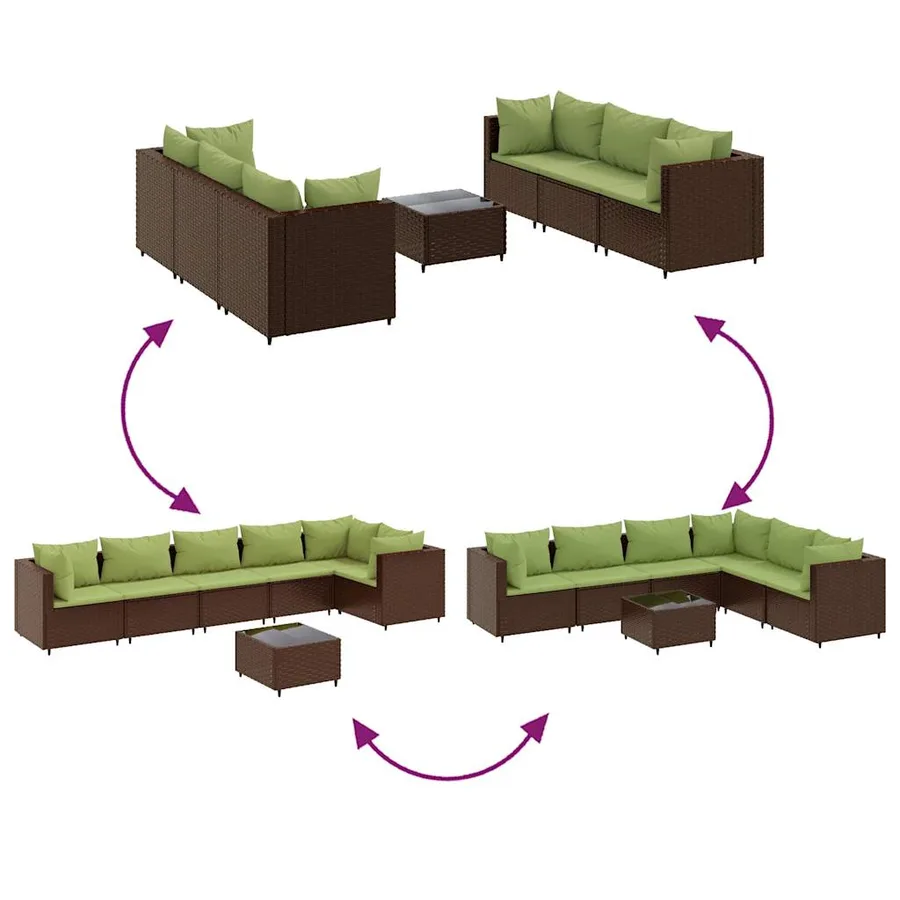 Salon de jardin avec coussins 7 pcs marron résine tressée - 6