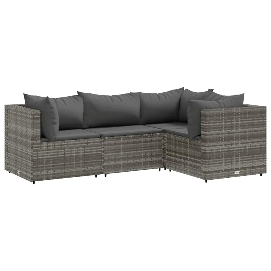 Salon de jardin 4 pcs avec coussins Gris Résine tressée - 2