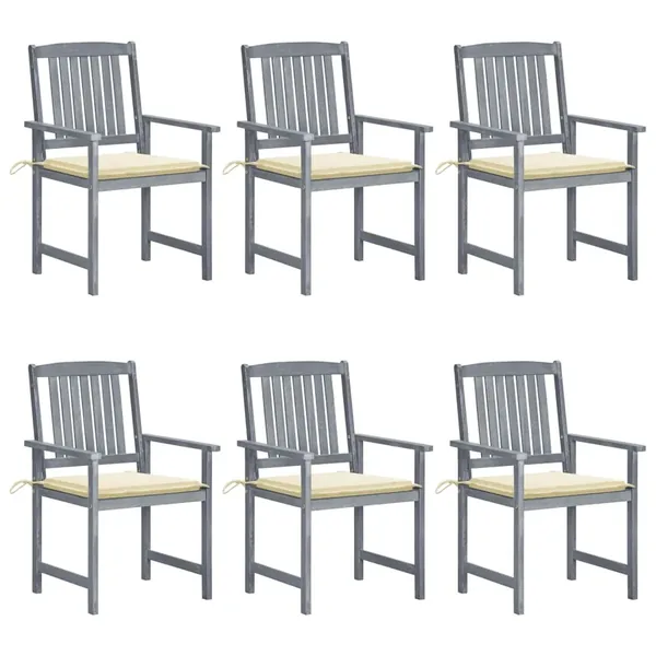 Chaises de jardin et coussins lot de 6 Bois acacia massif Gris