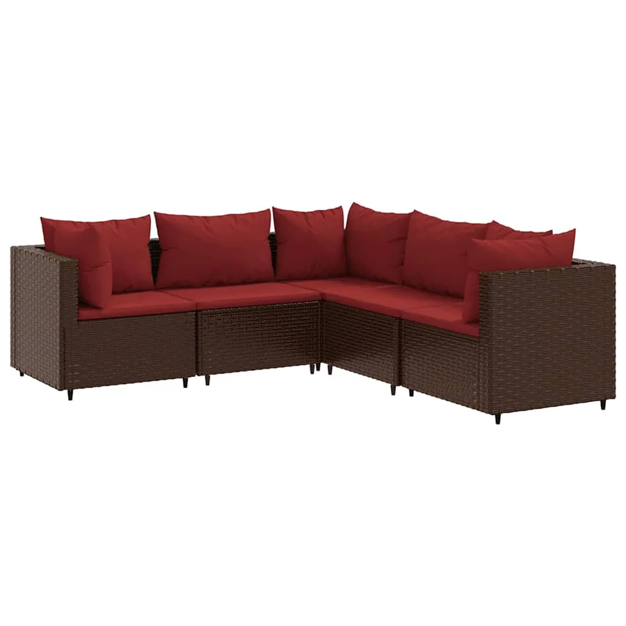 Salon de jardin 5 pcs avec coussins Marron Résine tressée - 2