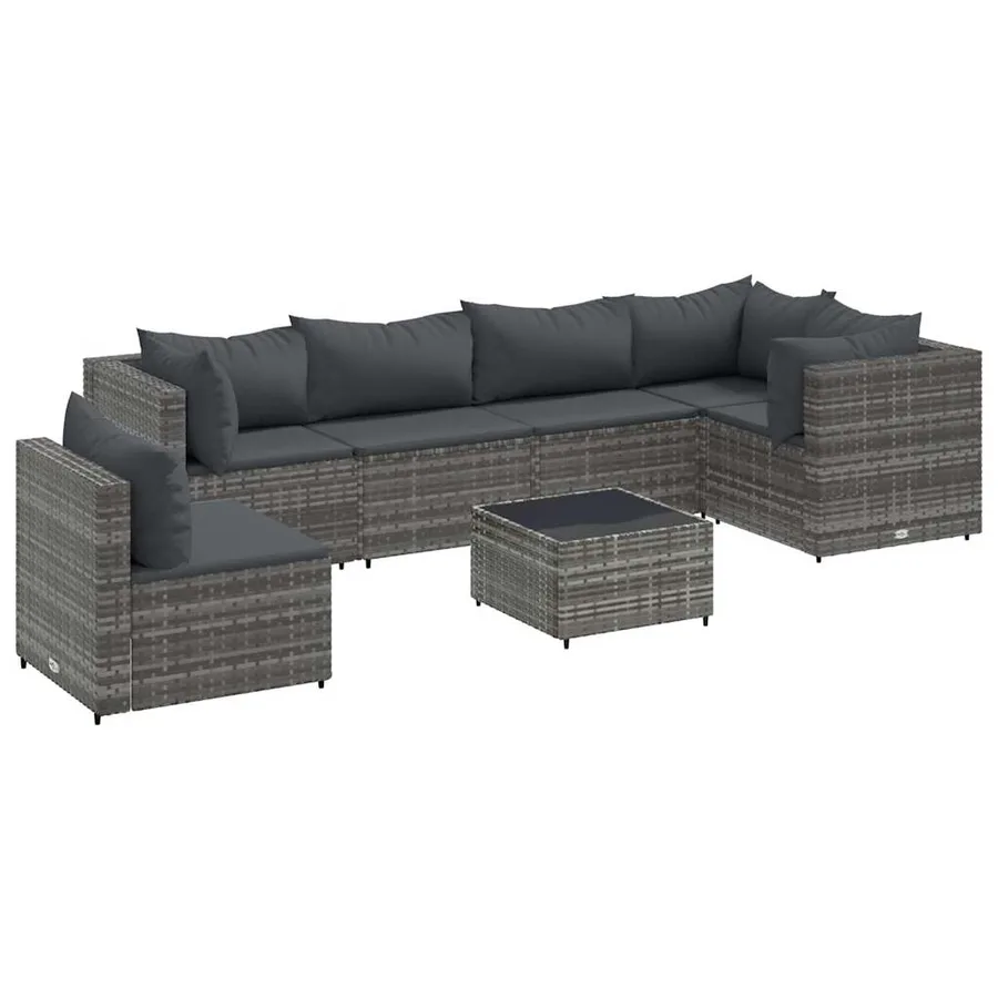 Salon de jardin 7 pcs avec coussins Gris Résine tressée - 2