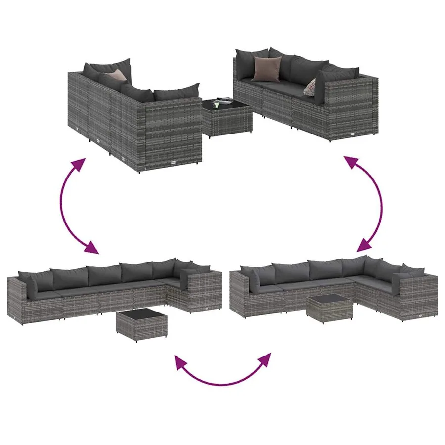 Salon de jardin 7 pcs avec coussins Gris Résine tressée - 6