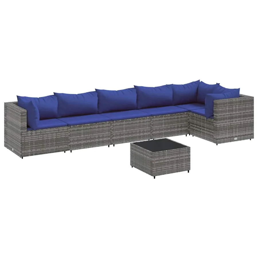Salon de jardin 7 pcs avec coussins Gris Résine tressée - 2