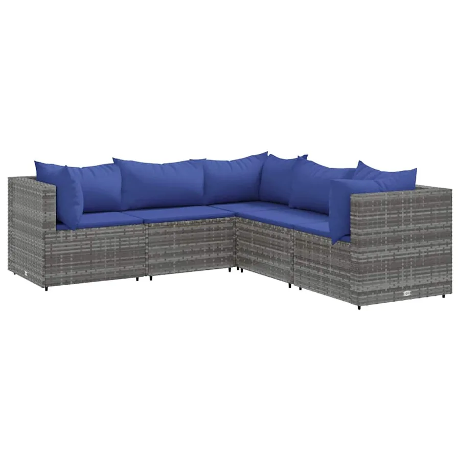 Salon de jardin 5 pcs avec coussins Gris Résine tressée - 2