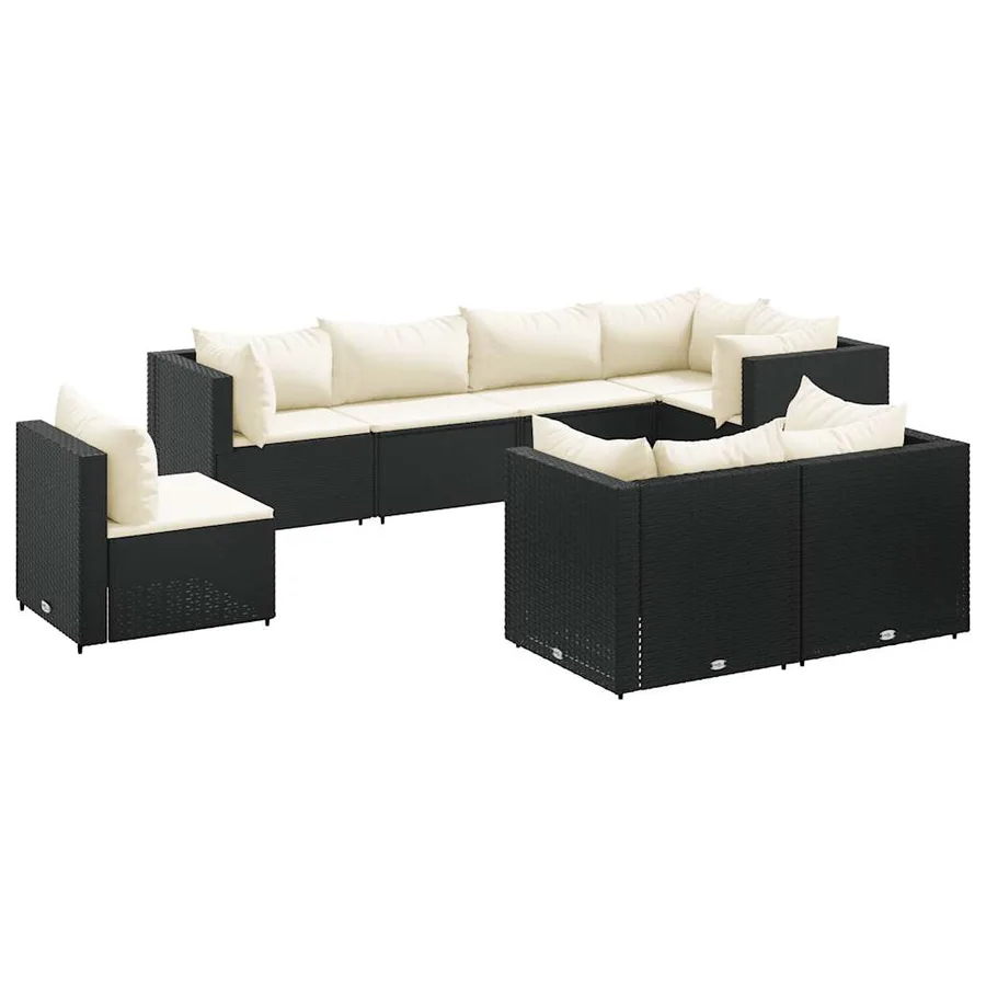Salon de jardin 8 pcs avec coussins noir résine tressée - 2