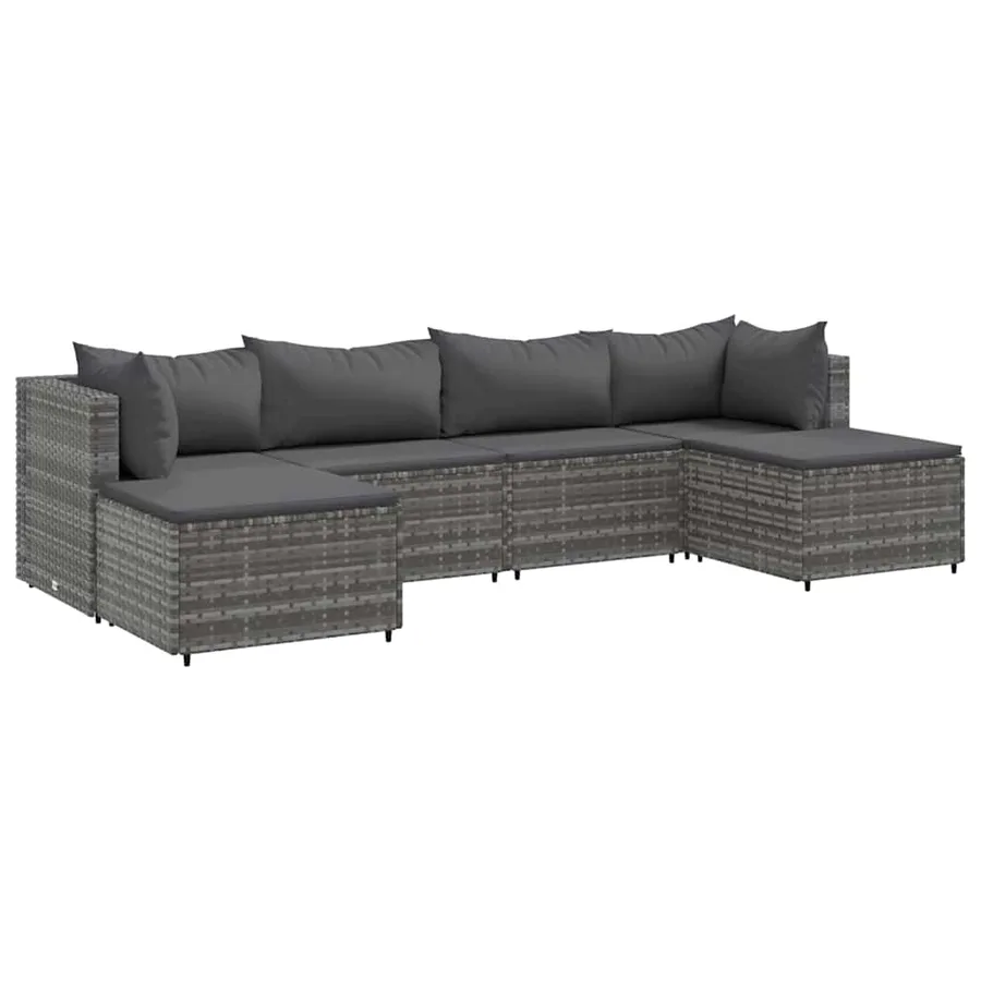 Salon de jardin 6 pcs avec coussins Gris Résine tressée - 2