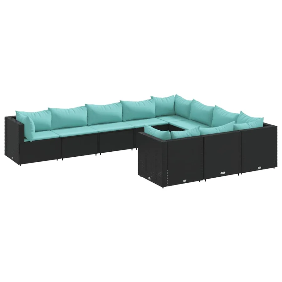 Salon de jardin 10 pcs avec coussins noir résine tressée - 2