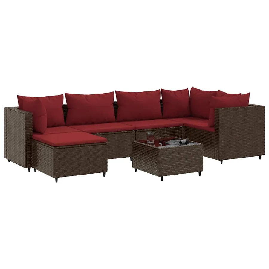 Salon de jardin avec coussins 7 pcs marron résine tressée - 2