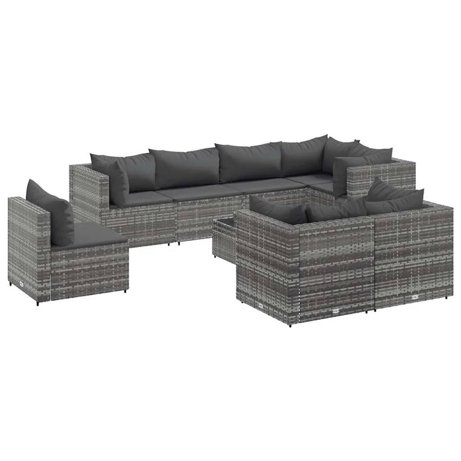 Salon de jardin 9 pcs avec coussins Gris Résine tressée - 2
