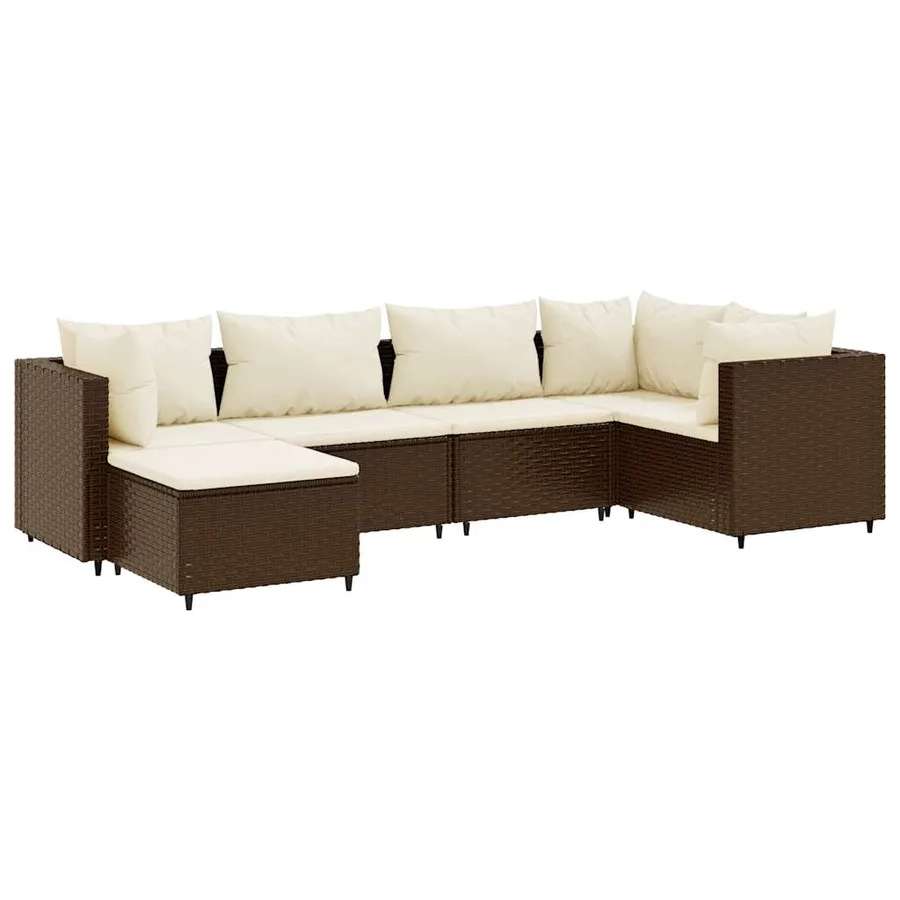 Salon de jardin 6 pcs avec coussins Marron Résine tressée - 2