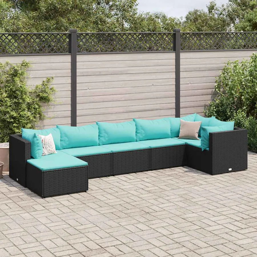 Salon de jardin 7 pcs avec coussins Noir Résine tressée 63 x 63 x 57,5 cm - 48,6 kg