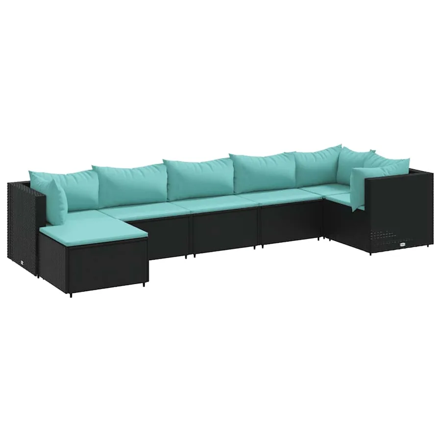Salon de jardin 7 pcs avec coussins Noir Résine tressée 63 x 63 x 57,5 cm - 48,6 kg - 2