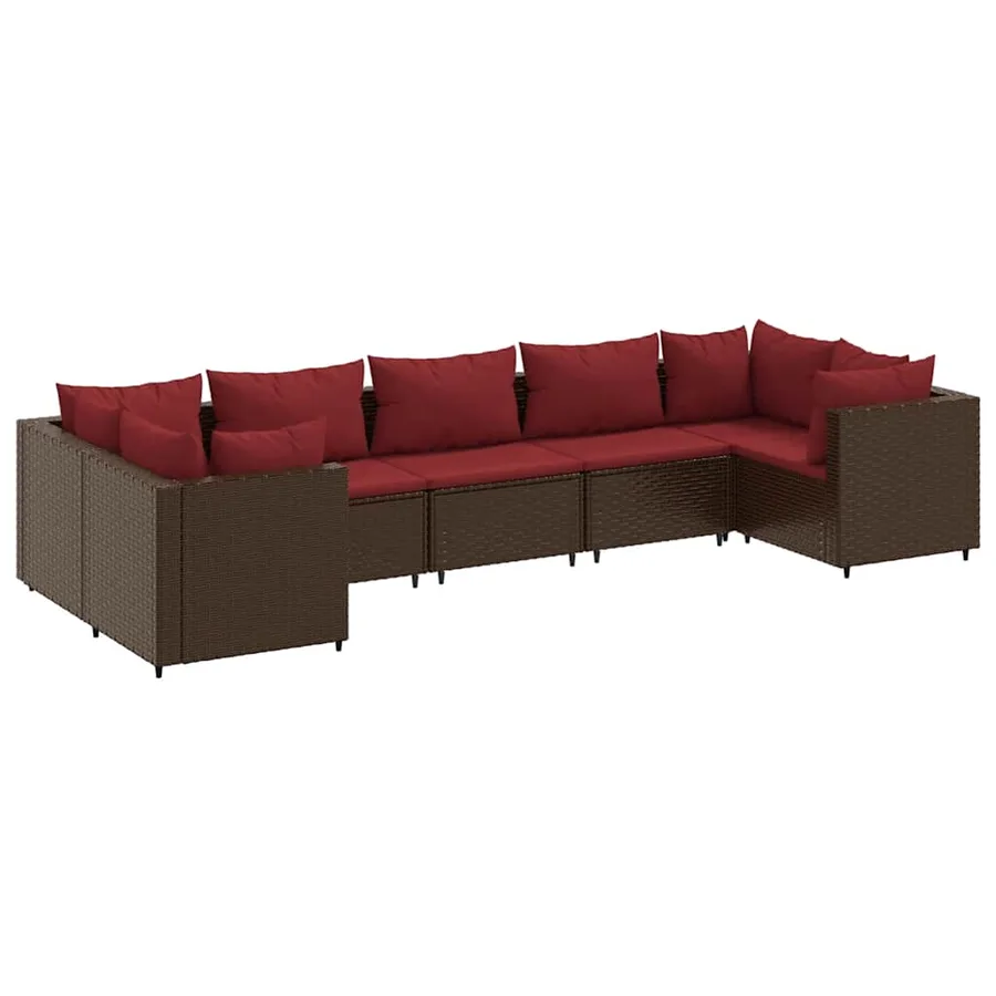 Salon de jardin avec coussins 7 pcs marron résine tressée - 2