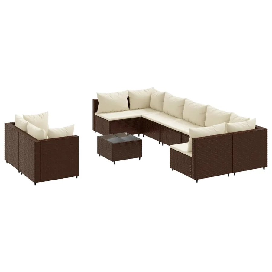 Salon de jardin 10 pcs avec coussins marron résine tressée - 2