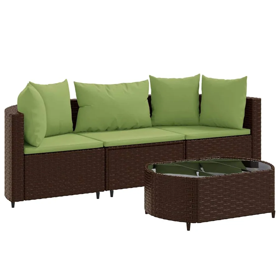 Salon de jardin 4 pcs avec coussins marron résine tressée - 2