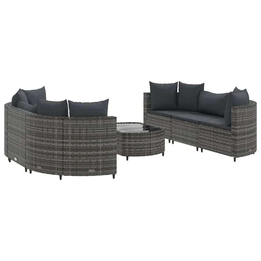 Salon de jardin avec coussins 7 pcs gris résine tressée - 2
