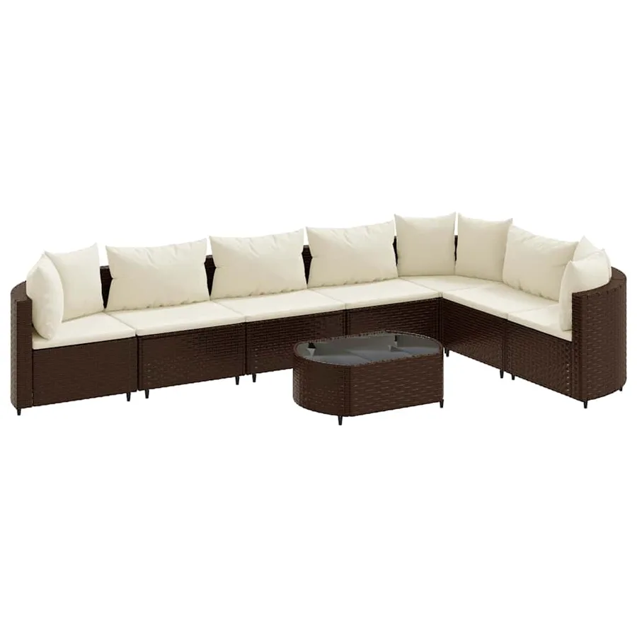 Salon de jardin 8 pcs avec coussins marron résine tressée - 2